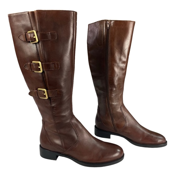 Ecco Hobart Brown Tall‎ Leather Riding Buckle Moto Equestrian Boots EU38 US7-7.5 - Picture 3 of 15